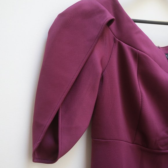{ Eloquii Dress } Plum Wine Tulip Sleeved Knee Length - Picture 5 of 9